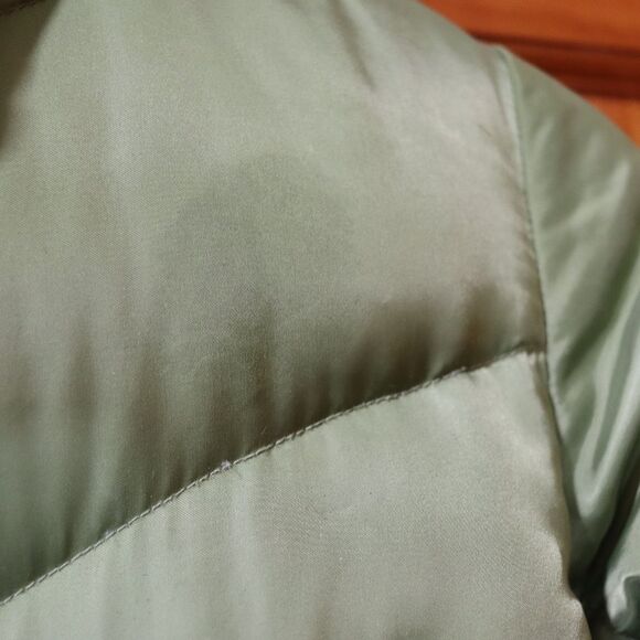 Eddie Bauer Down Green Puffer Goose Down Warm Jacket Upcycle Painted Coat XS - Picture 12 of 16